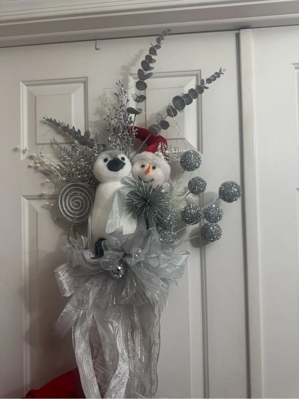 Silver and White Snowman and Penguin TREE TOPPER or Wall Accent with LED Lights